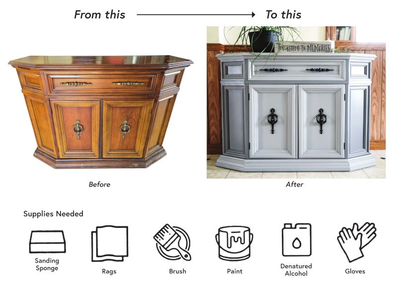 Before & After of a cabinet painted with Luxr Refinishing